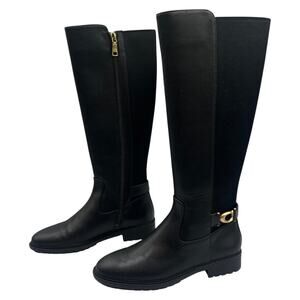 Coach Faith Lug Sole Leather Tall Knee High Riding Boots Black Size 6B